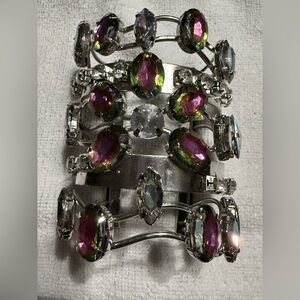 Iridescent Pink-Green Crystal Cuff Bracelet - Women Jewelry statement piece